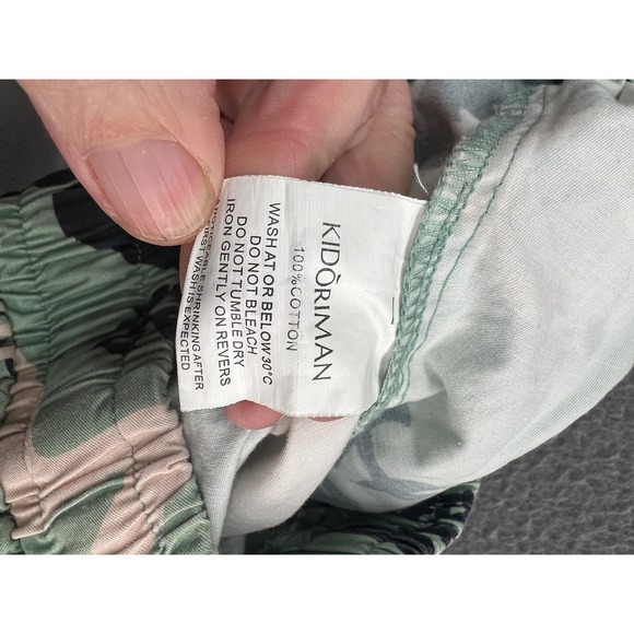 Kidoriman Pajama Pants Lounge Womens Sz M Green Cats Japanese Kanji Drawstring - Picture 13 of 14